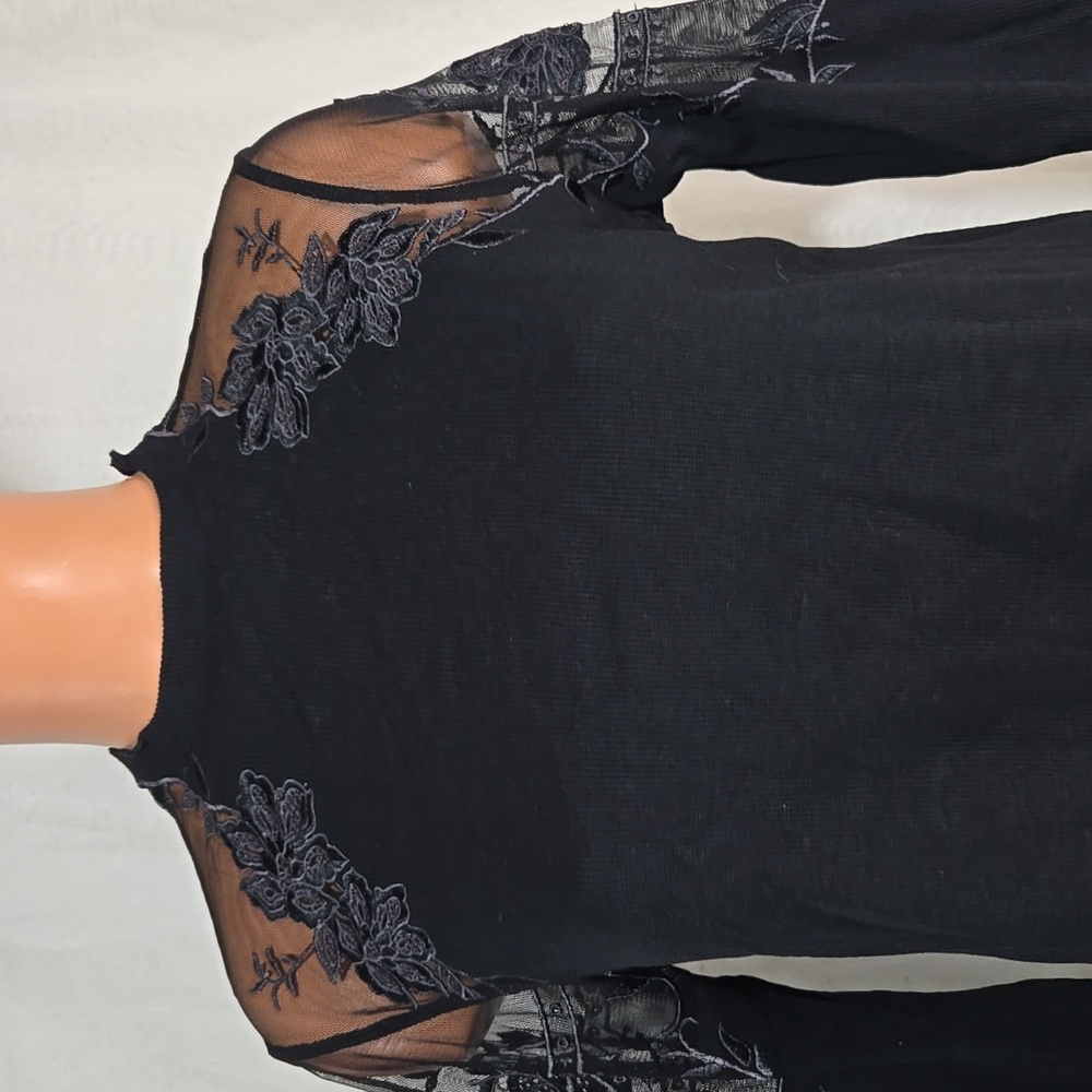 Free People Black Lace Detail Long Sleeve Shirt/Top/Blouse Sz X-Small - Picture 2 of 7